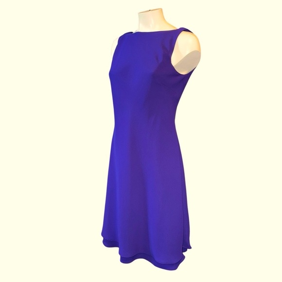 Jones Wear Women’s Sheath Dress Sz 10 Purple Double Tier Hem Draped Scoop Back - Picture 3 of 8